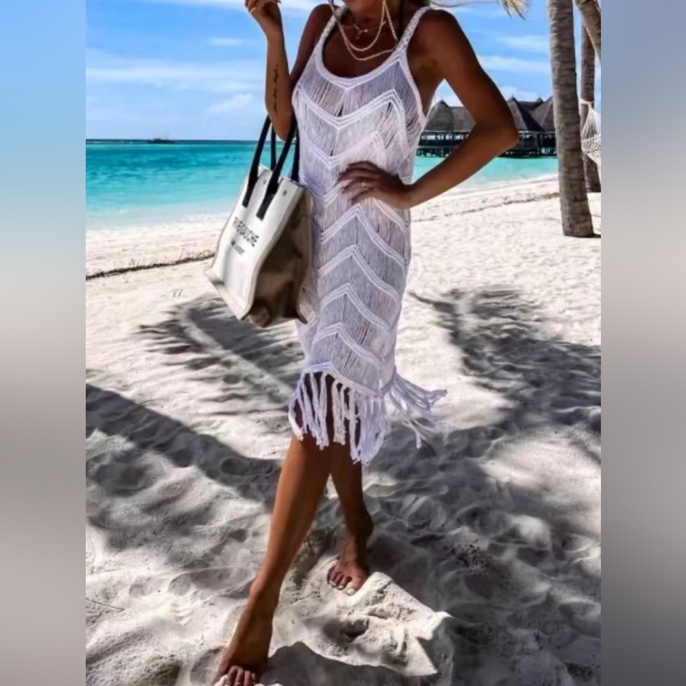 Fringe Scoop Neck Cover-Up in Black - Picture 7 of 8